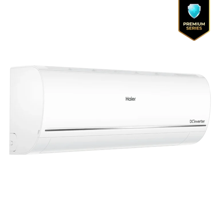 Right view of Haier 24UVCool 2 Ton Inverter Pro Air Conditioner featuring UVC generator for sterilized and healthy air.