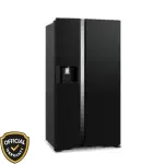 Left view of Hitachi R-SX800GPBO (GBK) 633L Side By Side Refrigerator with Water Dispenser and Auto Ice Maker in Glass Black finish.