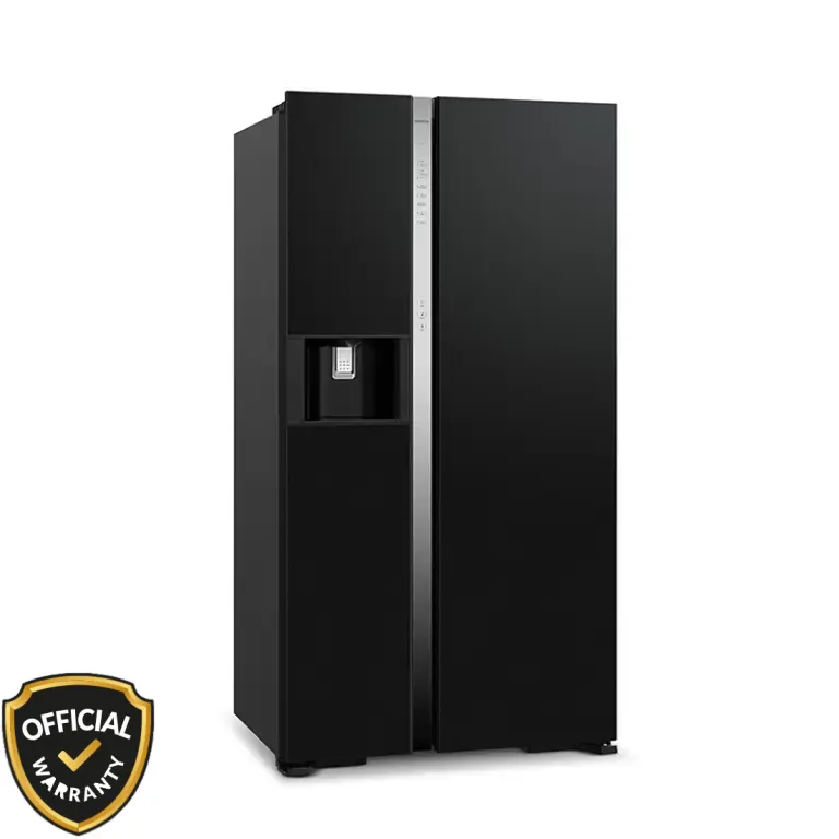 Left view of Hitachi R-SX800GPBO (GBK) 633L Side By Side Refrigerator with Water Dispenser and Auto Ice Maker in Glass Black finish.