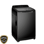 Left-Side-Haier 13 KG Top Load Automatic Washing Machine in dark grey finish with digital control panel and glass lid.