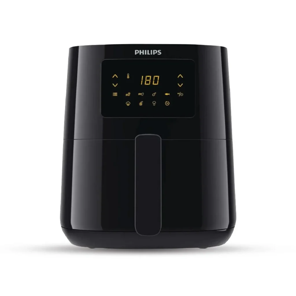 Front view of Philips Essential 4.1L Air Fryer HD9252 with digital touch screen and Rapid Air technology.