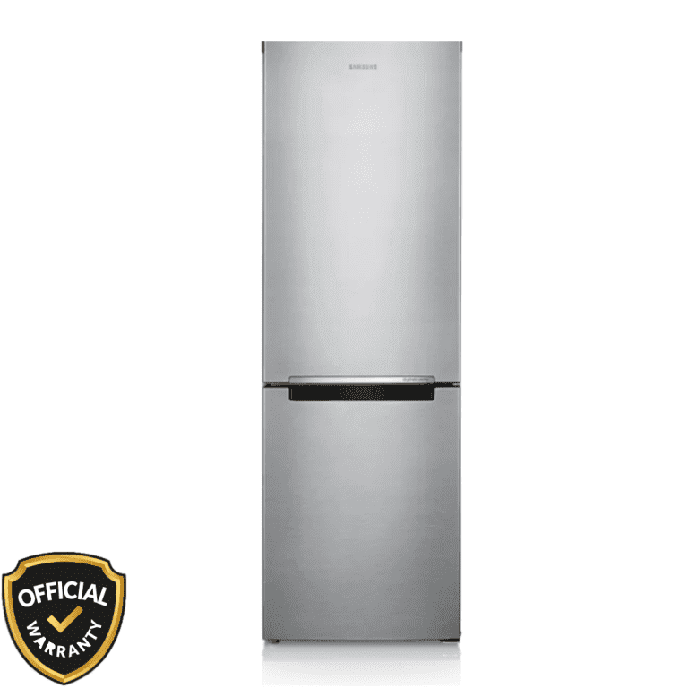 Samsung 310 Liters Bottom Mount Refrigerator with eye-level refrigeration and sleek silver finish.