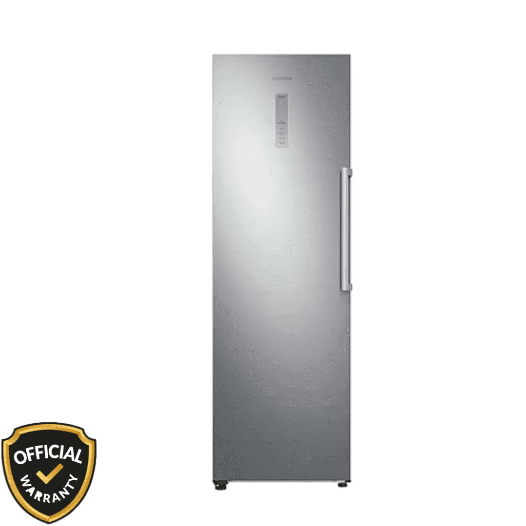 Purple Modern Elegant Hand lotion Product Features Instagram Post (35) Samsung 315 Liters Upright Vertical Freezer in silver color with front digital display and sleek handle.
