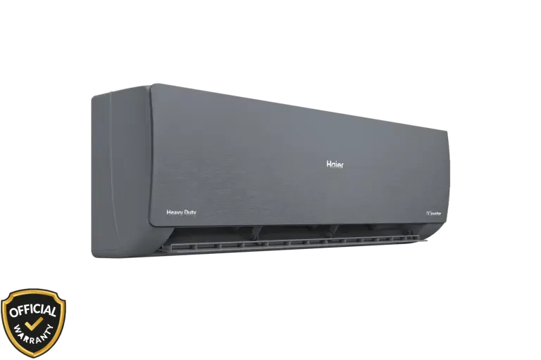 Side view of Haier 1.6 Ton Inverter Pro X6 AC HSU-19Gravity Gravity AI Series in metallic grey finish.