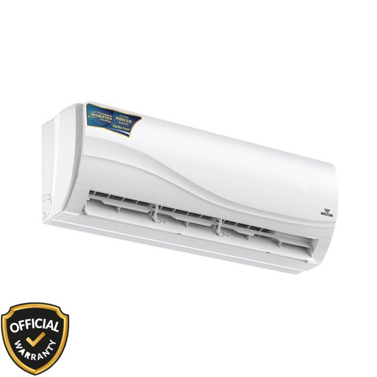 Side view of Walton 1.5 Ton Riverine Prime Intelligent Inverter AC WSI-RIVERINE-18M featuring Ultra Power Saving and Turbo Cool technology.