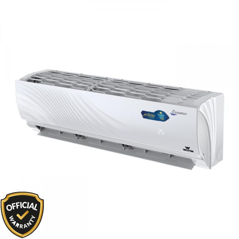 Side view of Walton 2 Ton Oceanus Intelligent Inverter AC WSI-OCEANUS-24M in white with premium wavy design.