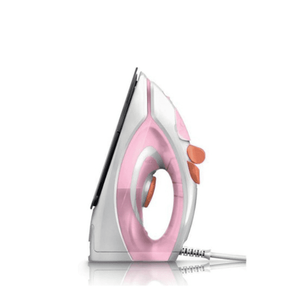 Philips GC1920/40 Steam Iron 1900 Series in pink and white color with spray nozzle and ergonomic handle.
