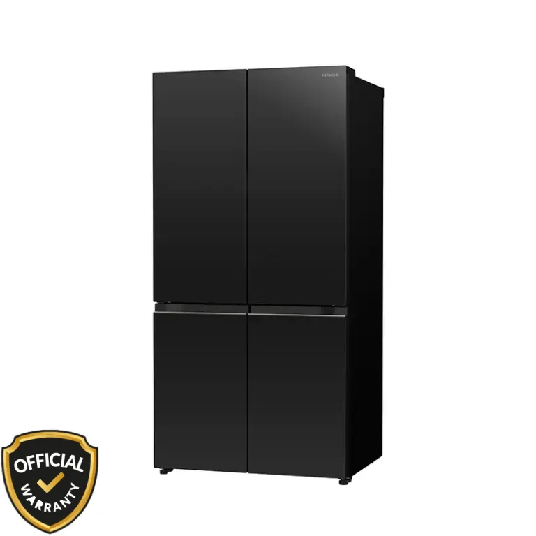 Side view of Hitachi R-WB640PPB1 (GCK) 638L French Bottom Freezer Refrigerator in Glass Carbon Black finish.