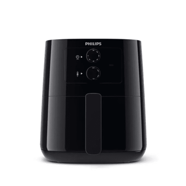 Front view of Philips HD9200/90 Essential Compact 4.1L Air Fryer with dual analog dials for time and temperature control.