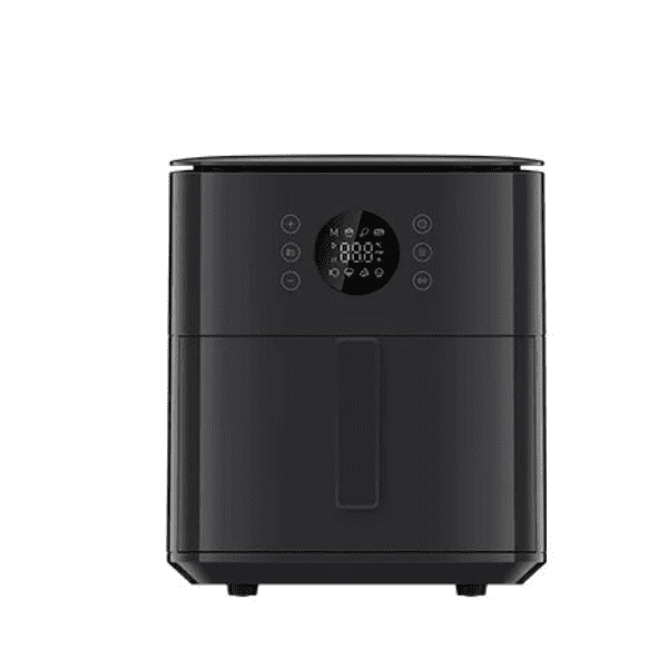 Front view of Xiaomi Air Fryer 6.5L Black (MAF-W6051) with digital touch control panel and official warranty badge.