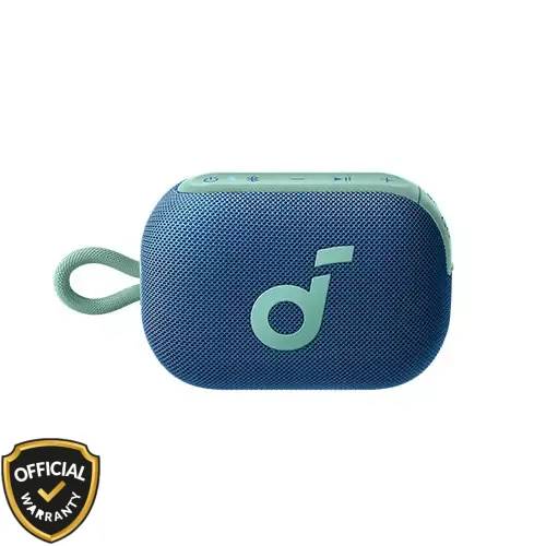 Blue Anker Soundcore Select 4 Go Portable Bluetooth Speaker with hanging strap.