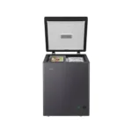 Haier 142 Liter Chest Freezer HCF-175SGM featuring a mechanical temperature knob and charcoal grey body.-open-view