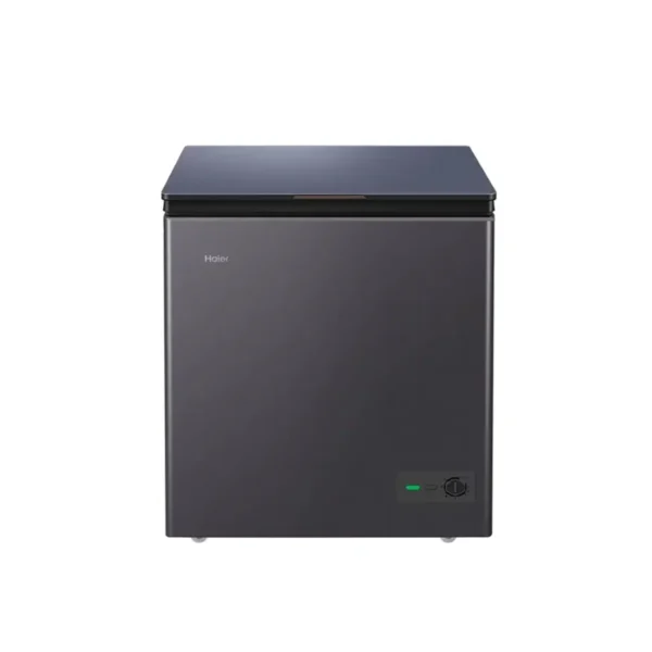 Haier 200 Liter Chest Freezer HCF-230SGM charcoal grey color with mechanical temperature control knob and status lights.