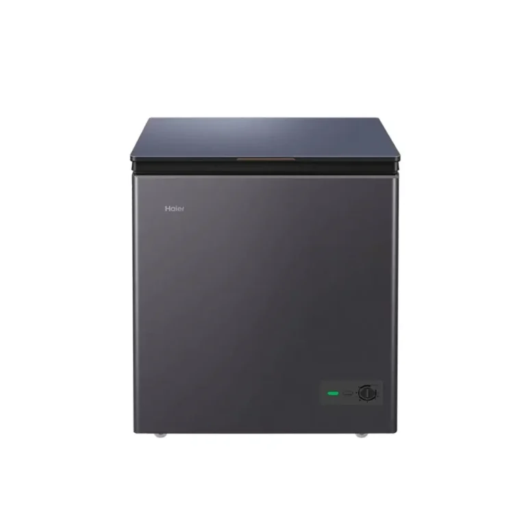 Haier 200 Liter Chest Freezer HCF-230SGM charcoal grey color with mechanical temperature control knob and status lights.