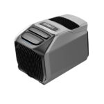 Side isometric view of EcoFlow Wave 3 Combo portable air conditioner and heater with battery pack