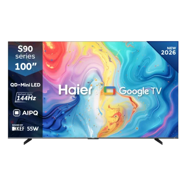 Haier 100 Inch S90 QD-Mini LED 4K Google TV featuring 144Hz refresh rate