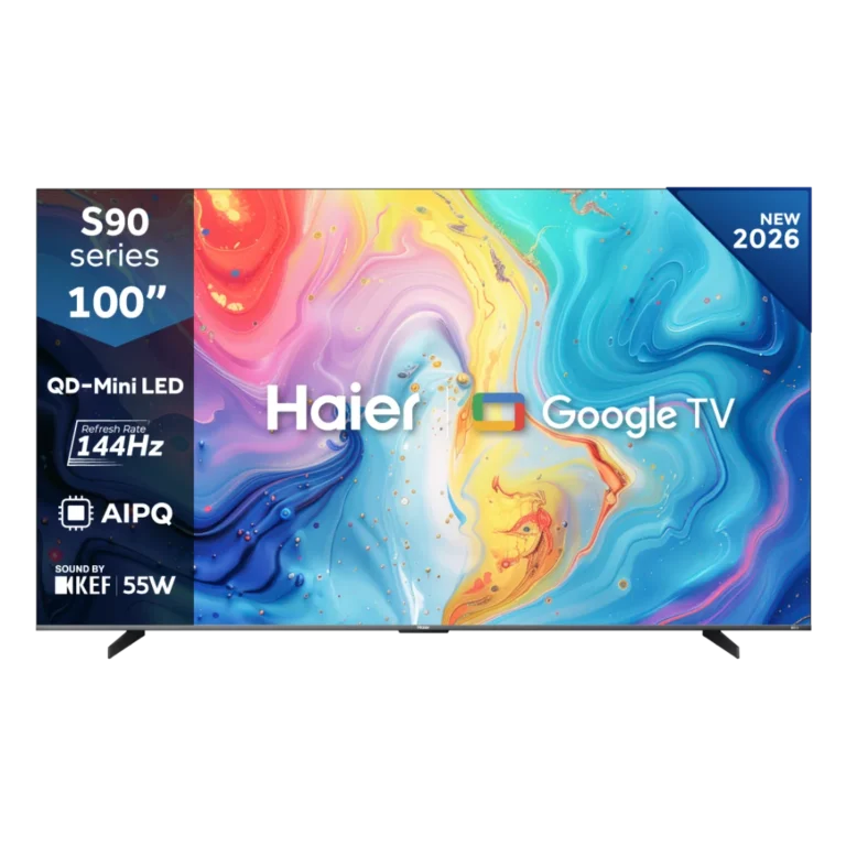 Haier 100 Inch S90 QD-Mini LED 4K Google TV featuring 144Hz refresh rate