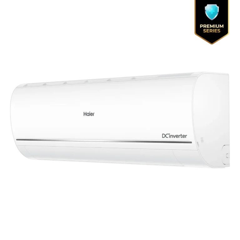 Left view of Haier 12UVCool 1 Ton Inverter Air Conditioner with UVC generator technology for healthy air.