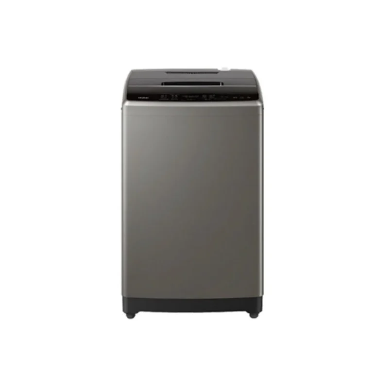 Haier 8kg Fully Automatic Top Load Washing Machine with soft-touch control and sleek grey finish.