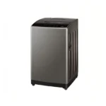 Left view of Haier 8kg Fully Automatic Top Load Washing Machine with soft-touch control and sleek grey finish.
