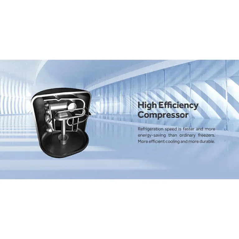 Compressor view of Haier 369 Liters Chest Freezer HCF-420SME with Digital Temperature Display in Charcoal Grey color.