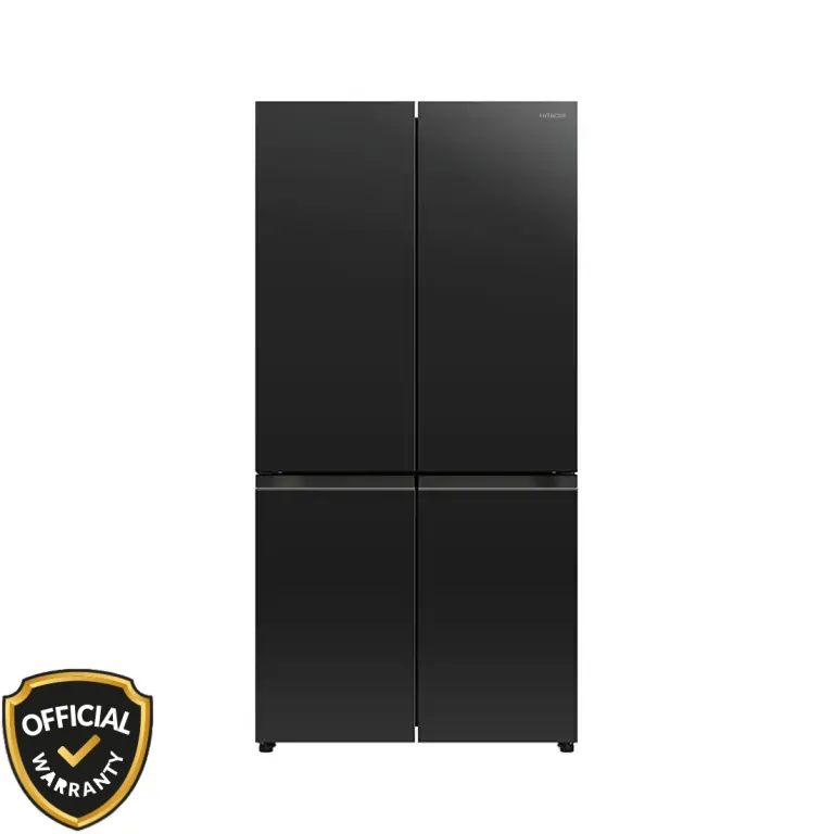 Front view of Hitachi R-WB640PPB1 (GCK) 638L French Bottom Freezer Refrigerator in Glass Carbon Black finish.