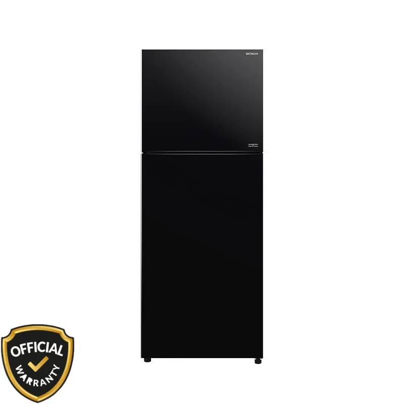 hitachi-new-stylish-luxury-refrigerator-r-vgy490pb0-443l-black Front view of Hitachi R-VGY490PB0 (GBK) 443L New Stylish Luxury Top Freezer Refrigerator in Glass Black finish.