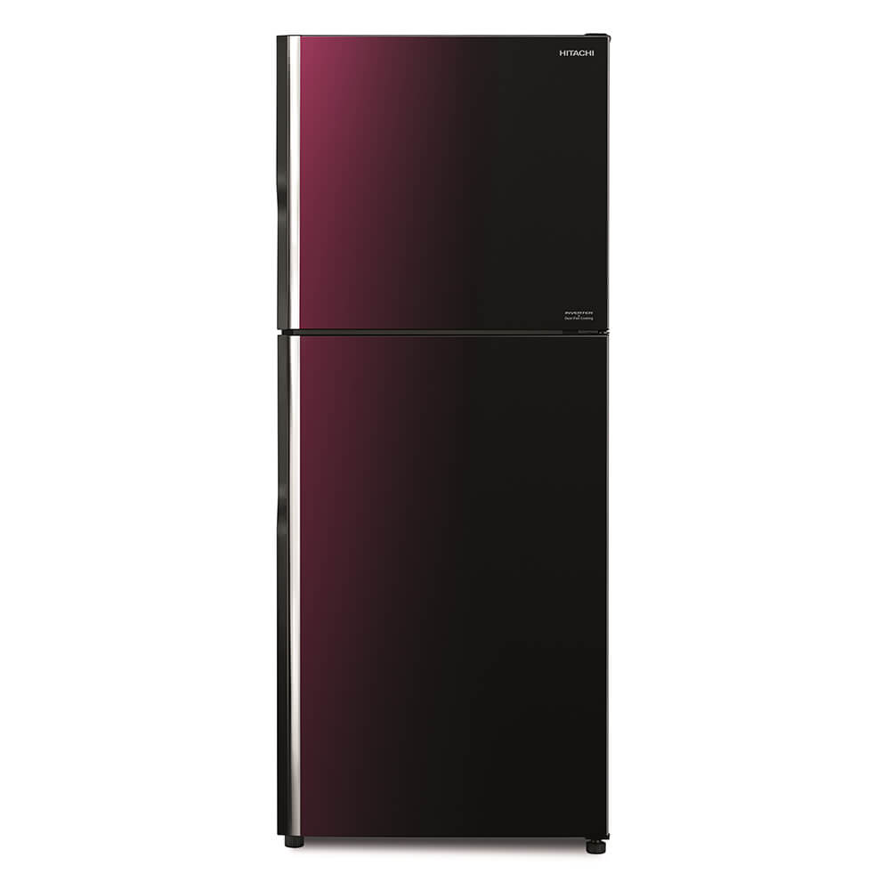 Hitachi R-VG490P8PB 443L Stylish Line Refrigerator with Gradation Maroon-Black glass finish.