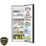 Open view of Hitachi R-VGY490PB0 (GBK) 443L New Stylish Luxury Top Freezer Refrigerator in Glass Black finish.