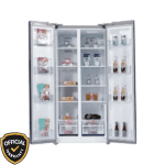 Kelvinator KRS-537SBX 537 Liter Inverter Side-by-Side Refrigerator with black glass finish Open view.