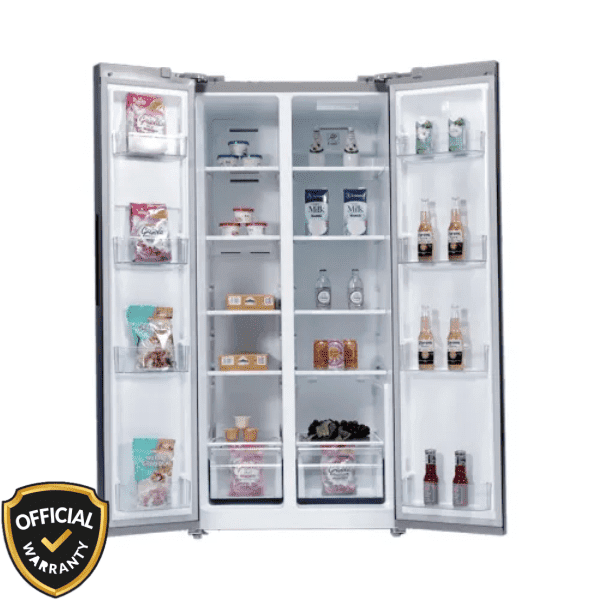 Kelvinator KRS-537SGX 537 Liter Inverter Refrigerator in grey glass finish Open View.