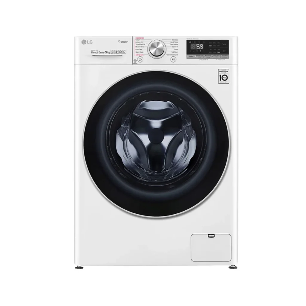 LG 9kg Fully Automatic Front Load Washing Machine FV1409S3W with AI DD and Steam technology in White.