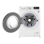 Open view of LG 9kg Fully Automatic Front Load Washing Machine FV1409S3W with AI DD and Steam technology in White.