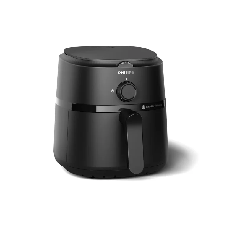 Left view of Philips 3.2L 1000 Series Air Fryer NA110 with RapidAir Technology and analog timer dial.