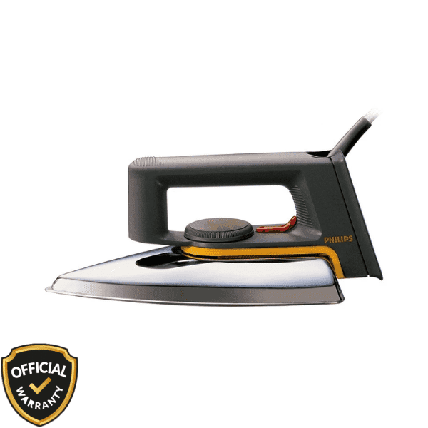 Philips Classic HD1172 1000W Dry Iron in black with a non-stick soleplate and button groove tip.
