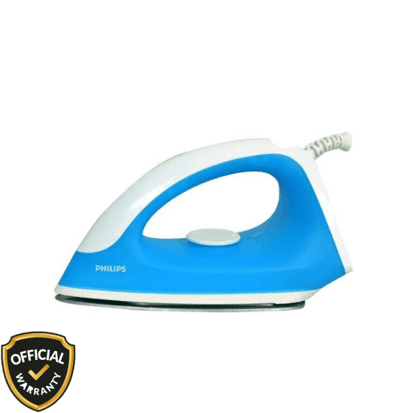 Philips GC090 Classic Dry Iron in blue and white color with non-stick soleplate.
