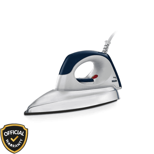 Side view of Philips GC101 750-Watt Dry Iron in blue and white color with HV-coated soleplate.