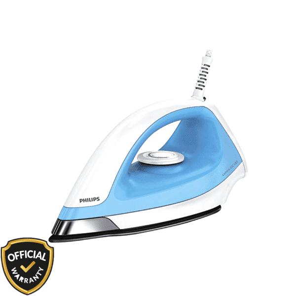 Philips Lumina GC157 Dry Iron in blue and white color featuring a non-stick soleplate and temperature control