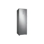 Right view of Samsung 315 Liters Upright Vertical Freezer in silver color with front digital display and sleek handle.