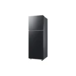 Left view of Samsung 348 Liters Top Mount Freezer Refrigerator with Charcoal Black finish and digital inverter technology.