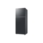 Left view of Samsung 415 Liters Top Mount Freezer Refrigerator with Metallic Silver Finish and All-around Cooling.
