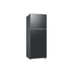 Right view of Samsung 415 Liters Top Mount Freezer Refrigerator with Metallic Silver Finish and All-around Cooling.
