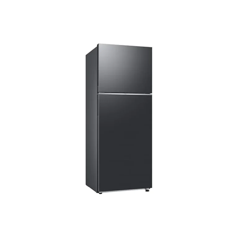 Right view of Samsung 415 Liters Top Mount Freezer Refrigerator with Metallic Silver Finish and All-around Cooling.
