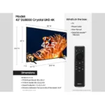Samsung 43DU8000 43 inch Crystal 4K UHD HDR Smart TV size and remort