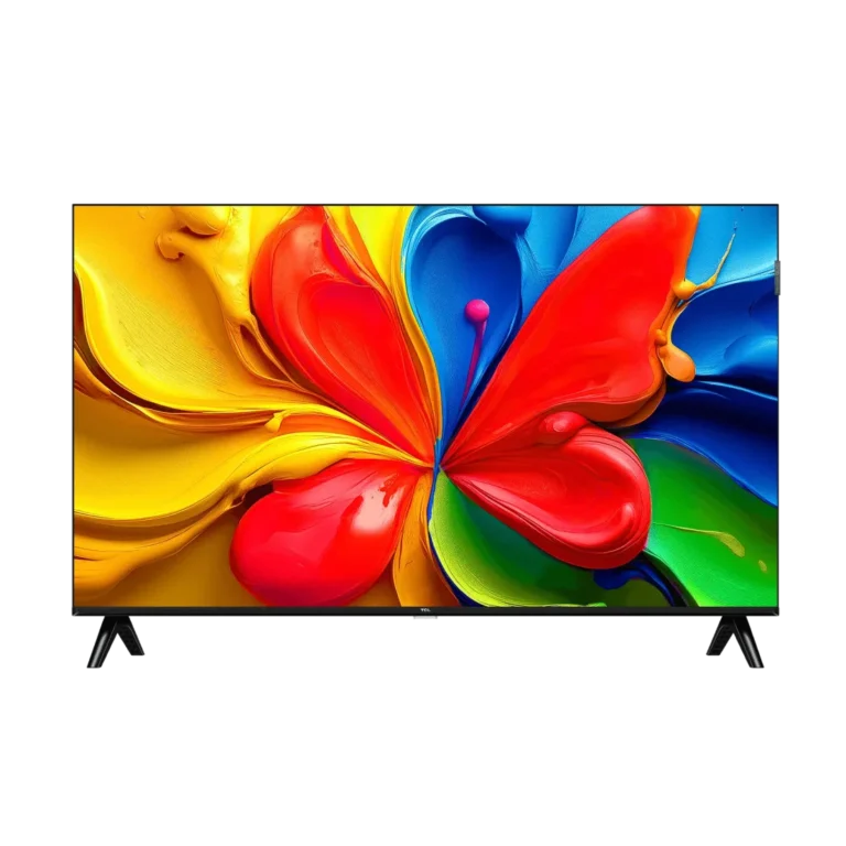 Front view of TCL 43S5K 43 inch FHD QLED Google TV with colorful display.
