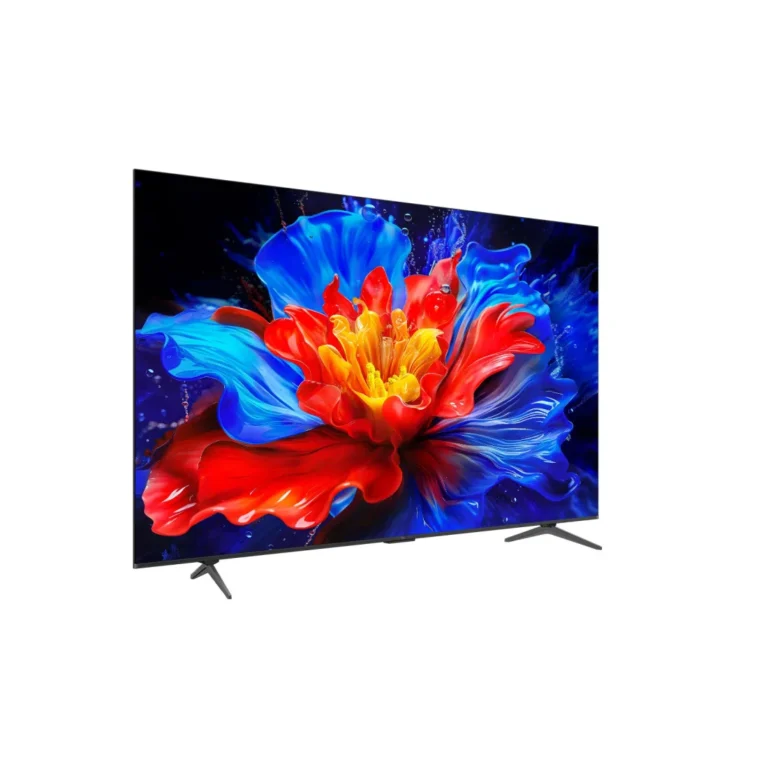 TCL 75P8K 75 inch 4K UHD QLED Google TV large screen left view.