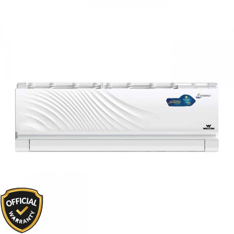 Front view of Walton 1.5 Ton Oceanus Intelligent Inverter AC WSI-OCEANUS-18M in white with premium wavy design.