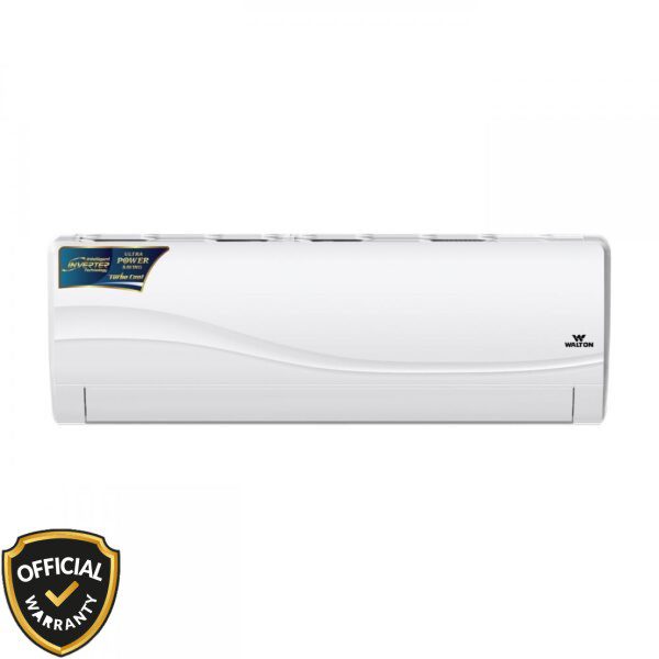 Front view of Walton 1.5 Ton Riverine Prime Intelligent Inverter AC WSI-RIVERINE-18M featuring Ultra Power Saving and Turbo Cool technology.