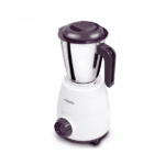 Philips Mixer Grinder HL7505 in white and purple color with three stainless steel jars for dry and wet grinding.