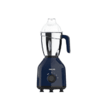 Philips HL7757 750W Mixer Grinder in navy blue color with three stainless steel jars and transparent lids.